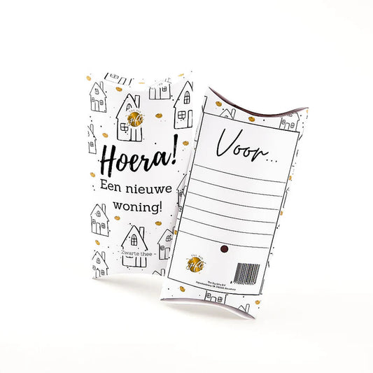 Cadeaudoosje Nieuwe Woning met zwarte thee en huisjesmotief - Liefs en Lintjes