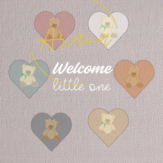 Vierkant cadeaukaartje Welcome Little One met beertjes van Ariana House of Cards - Liefs en Lintjes.