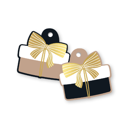 Cadeaulabel Cadeautje met gouden strik, dubbelzijdig bedrukt – set van 2 – 53x52mm – Liefs en Lintjes
