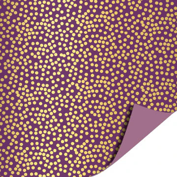 Cadeaupapier Mini Dots Mauve met gouden stipjes op mauve achtergrond, met lilac binnenzijde – 50 cm breed, 2 meter lang, dubbelzijdig.