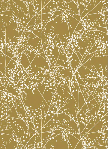 Cadeaupapier Paris Chic Goud/Wit met wit takkenpatroon op goudkleurige achtergrond – 50 cm breed, 2 meter lang.