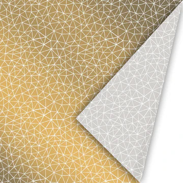 Cadeaupapier Subtile Graphics Goud/Wit met geometrische gouden patronen en witte binnenzijde – 50 cm breed, 3 meter lang.