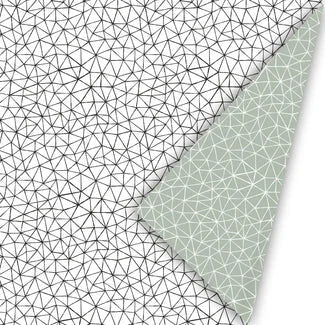 Cadeaupapier Subtile Graphics Wit/Zwart met geometrische zwarte patronen op een witte achtergrond – 50 cm breed, 3 meter lang.