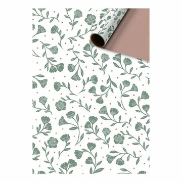 Cadeaupapier 70 cm – Botanical Leaves Wit/Taupe met grijsgroene bloemenprint en taupe achterkant – Liefs en Lintjes