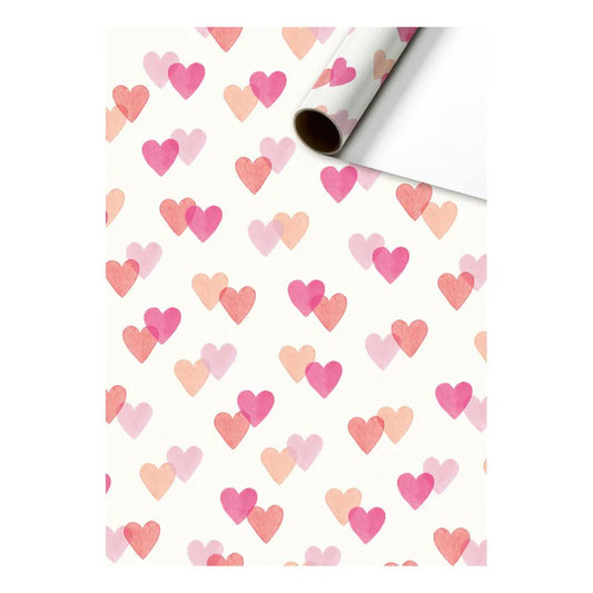 Cadeaupapier 70 cm – Hartjes Metallic met metallic hartjes op witte achtergrond – Liefs en Lintjes