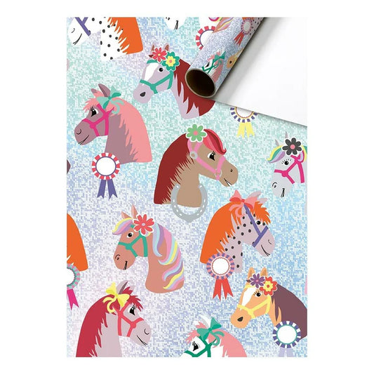 Cadeaupapier 70 cm – Horses Holografisch met holografische paardenprint die glanst in het licht – Liefs en Lintjes
