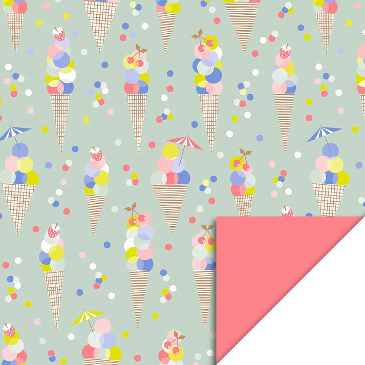 Cadeaupapier 70 cm – Ijsjes met kleurrijke ijsjes op lichte achtergrond – Liefs en Lintjes