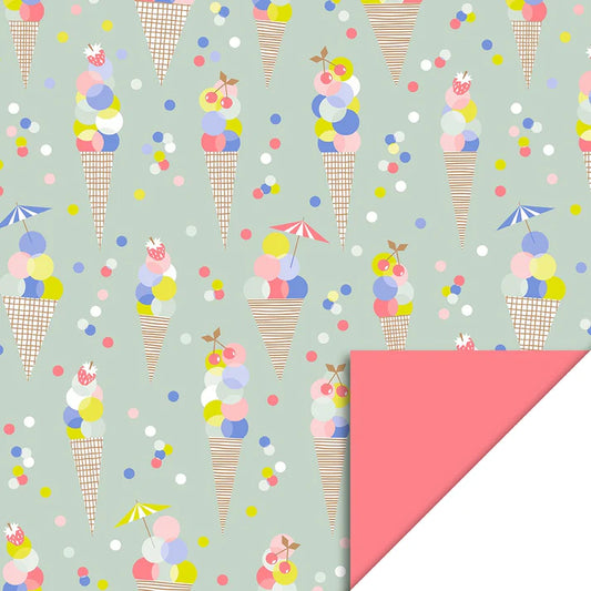 Cadeaupapier 70 cm – Ijsjes met kleurrijke ijsjes op lichte achtergrond – Liefs en Lintjes