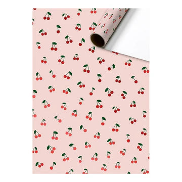 Cadeaupapier 70 cm – Kersen Roze met kersenpatroon op zachtroze achtergrond – Liefs en Lintjes