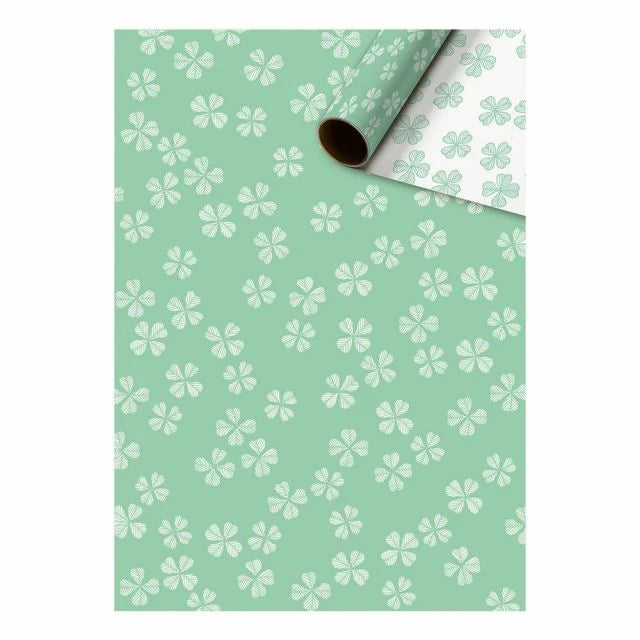 Cadeaupapier 70 cm – Klavertjes Mintgroen met klavertjes op witte achtergrond – Liefs en Lintjes