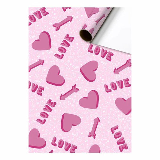 Cadeaupapier 70 cm – Love Roze met glanzende Love tekst in roze letters – Liefs en Lintjes