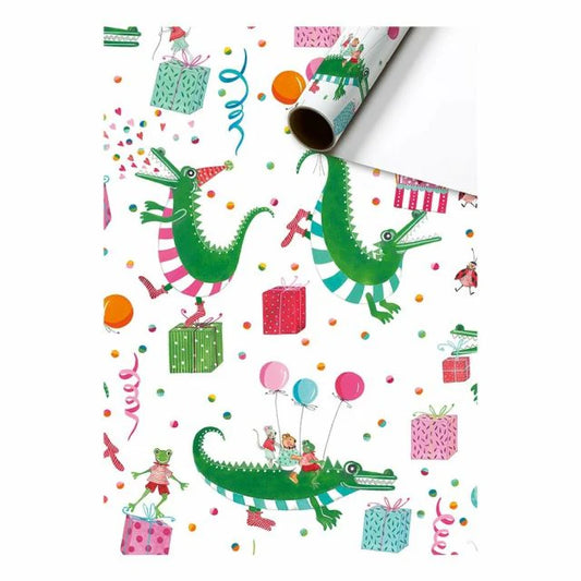 Cadeaupapier 70 cm – Party Crocodile met krokodillen in feestelijke stijl – Liefs en Lintjes