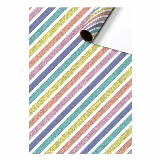 Cadeaupapier 70 cm – Rainbow Stripes Holografisch met regenboogstrepen en holografische glittereffecten – Liefs en Lintjes