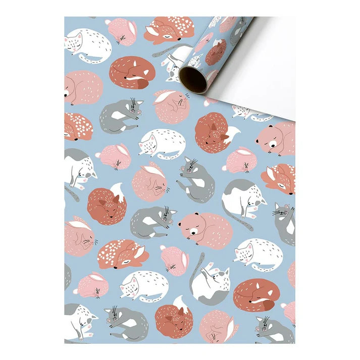 Cadeaupapier 70 cm – Sleeping Animals met slaperige dieren op lichte achtergrond – Liefs en Lintjes