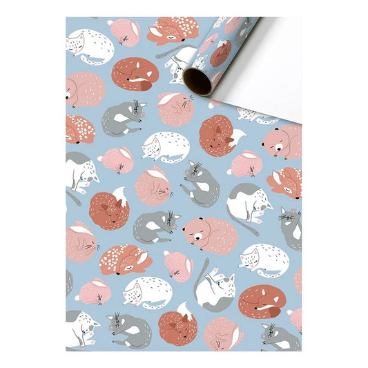 Cadeaupapier 70 cm – Sleeping Animals met slaperige dieren op lichte achtergrond – Liefs en Lintjes