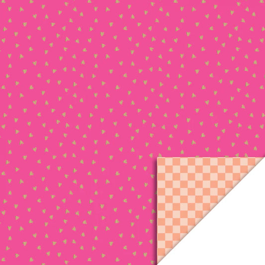 Cadeaupapier 70 cm – Small Hearts Pink/Gold met glanzende hartjes op lichte achtergrond – Liefs en Lintjes