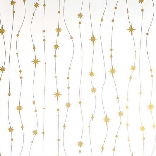 Cadeaupapier 70 cm – Stars Are Falling Wit/Goud met sterrenregen op witte achtergrond – Liefs en Lintjes