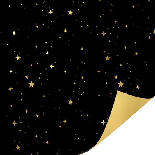 Cadeaupapier 70 cm – Stars By Night Zwart/Goud met gouden sterren op zwarte achtergrond – Liefs en Lintjes