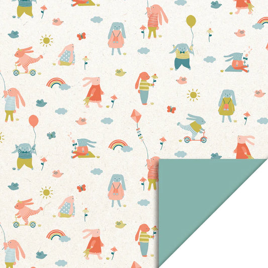 Cadeaupapier 70 cm – Sweet Bunny Misty Green met konijnenprint op zachte groene achtergrond – Liefs en Lintjes
