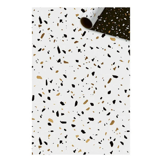 Cadeaupapier 70 cm – Terrazzo met spikkelmotief in neutrale kleuren op witte achtergrond – Liefs en Lintjes