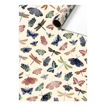 Cadeaupapier 70 cm – Vlinders & Libellen Crème met kleurrijke insecten op een zachte crèmekleurige achtergrond – Liefs en Lintjes
