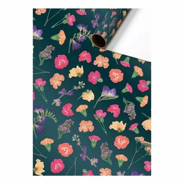 Cadeaupapier 70 cm – Wild Flowers Donkergroen met kleurrijke bloemenprint – Liefs en Lintjes