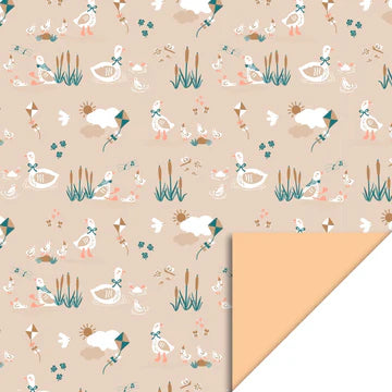 Cadeaupapier Baby Gans 70cm breed – dubbelzijdig papier met gansjes voor geboortecadeaus – Liefs en Lintjes