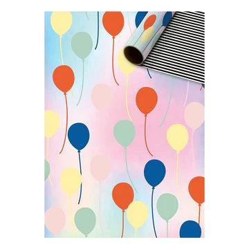Cadeaupapier Ballonnen Zilver 70cm breed – dubbelzijdig feestpapier met ballonnen en strepen – Liefs en Lintjes