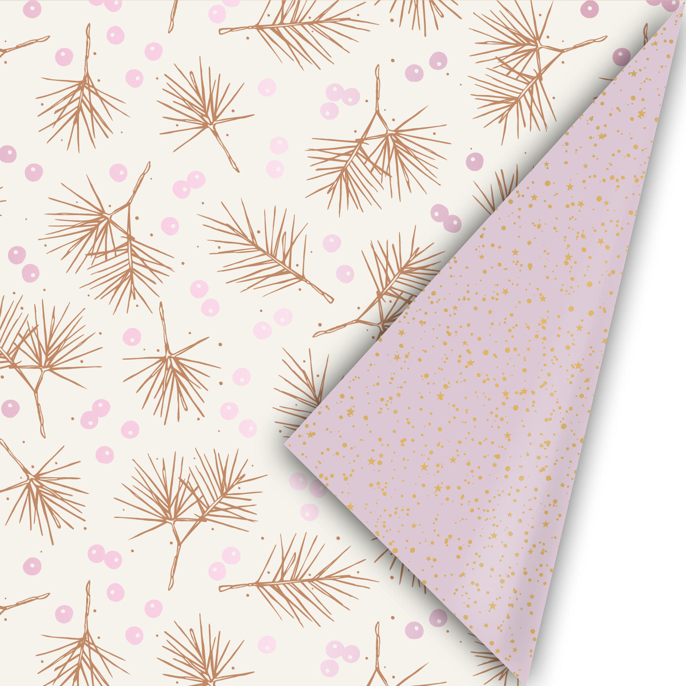 Cadeaupapier Berries & Branches dubbelzijdig kerst takjes besjes lila goud 50 cm – Liefs en Lintjes