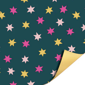 Cadeaupapier Big Stars Roze/Goud – dubbelzijdig met sterrenprint en gouden achterkant – Liefs en Lintjes