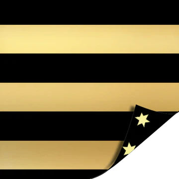 Cadeaupapier Big Stars and Stripes Zwart/Goud – dubbelzijdig met gouden strepen en sterrenprint – Liefs en Lintjes