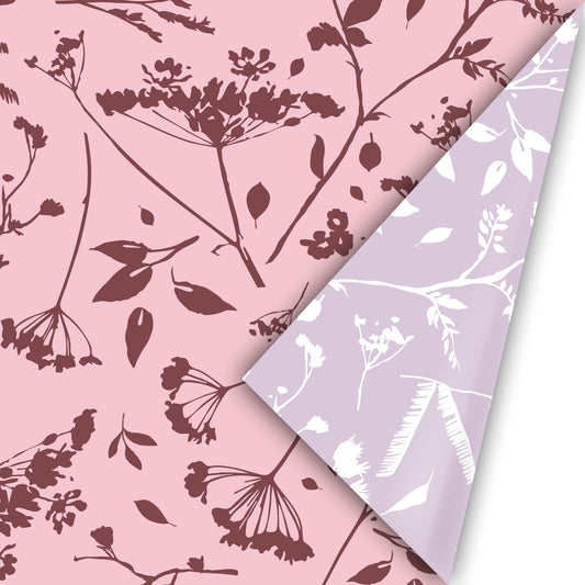 Cadeaupapier Fall in Motion Roze dubbelzijdig botanisch roze bruin lila 50 cm – Liefs en Lintjes