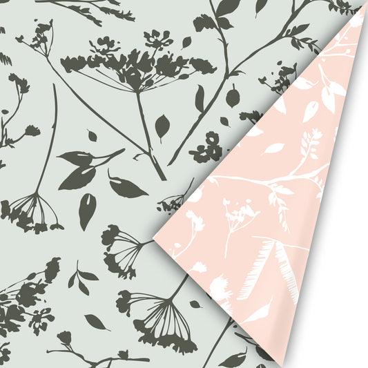 Cadeaupapier Fall in Motion Salie dubbelzijdig botanisch groen roze 50 cm – Liefs en Lintjes
