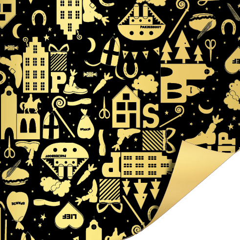 Cadeaupapier HopHopHop Sinterklaas dubbelzijdig zwart goud 70 cm – Liefs en Lintjes