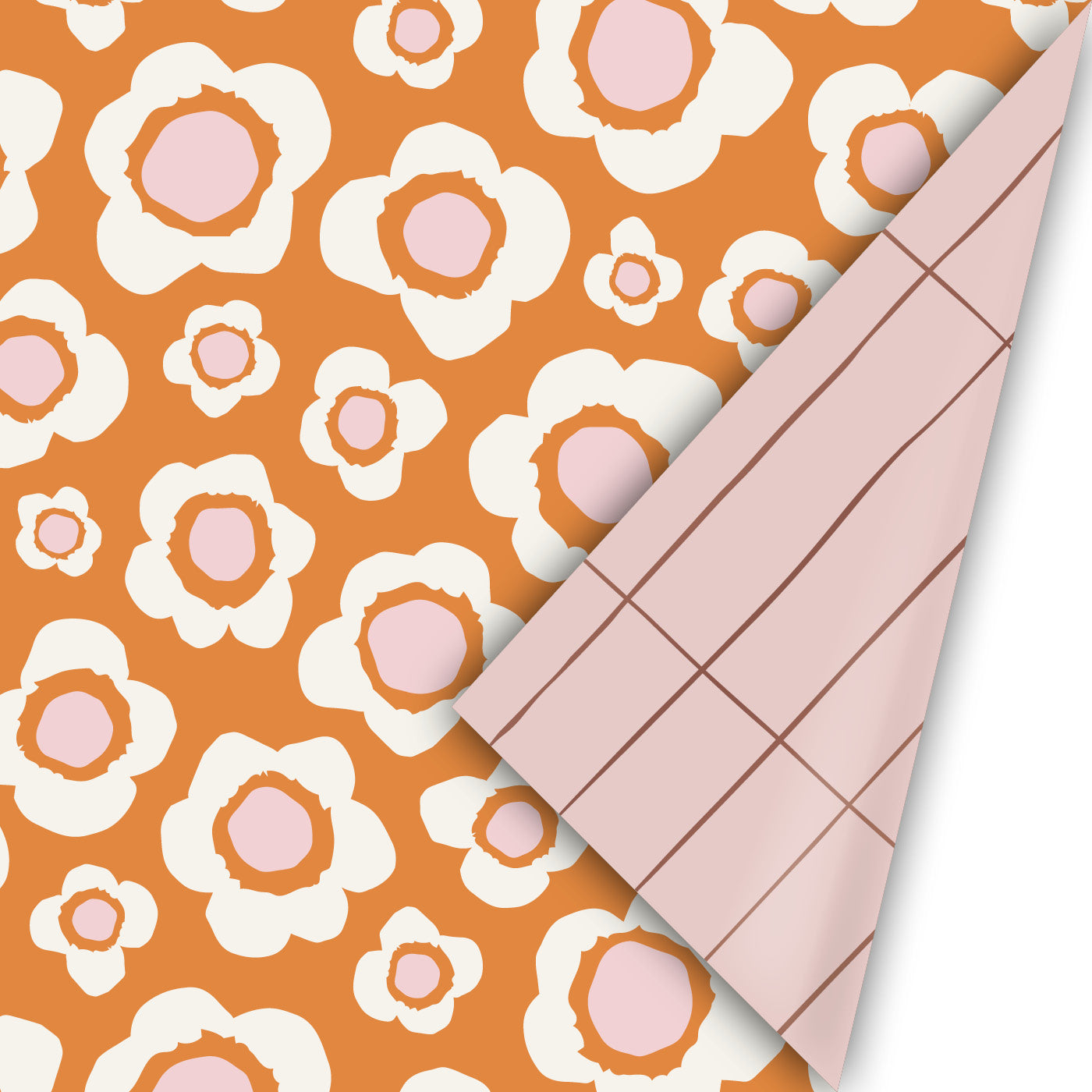 Cadeaupapier Retro Flowers dubbelzijdig bloemen oranje roze 50 cm – Liefs en Lintjes