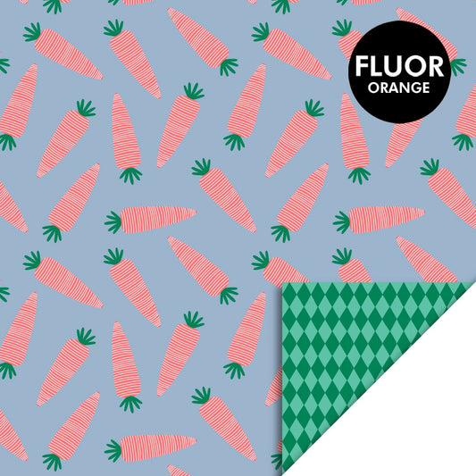 Cadeaupapier Sint Wortel 70 cm x 3 m – Sinterklaas cadeaupapier met wortels en groene ruit binnenzijde | Liefs en Lintjes