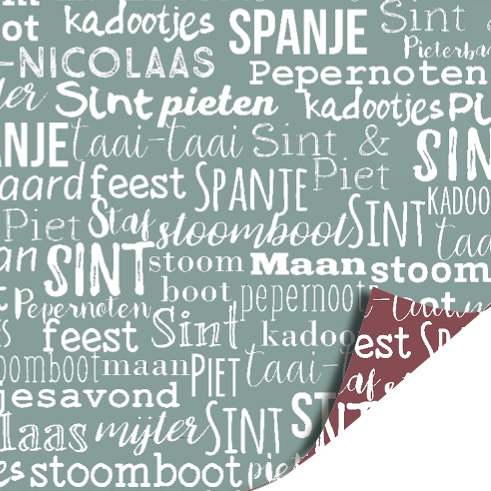 Cadeaupapier Sinterklaas Woorden dubbelzijdig grijsgroen bordeaux 70 cm – Liefs en Lintjes