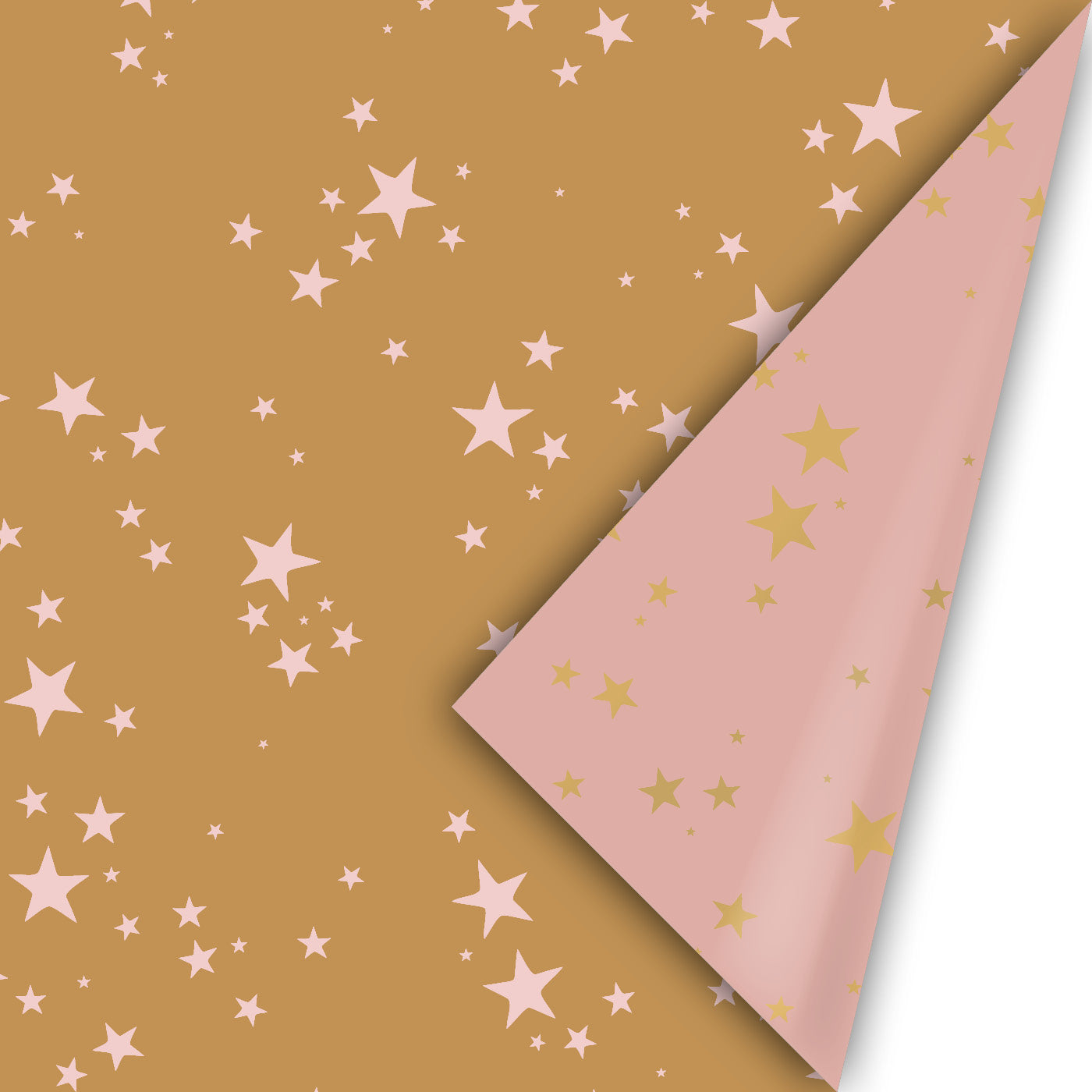 Cadeaupapier Sky Full of Stars dubbelzijdig goudbruin roze sterren 50 cm – Liefs en Lintjes