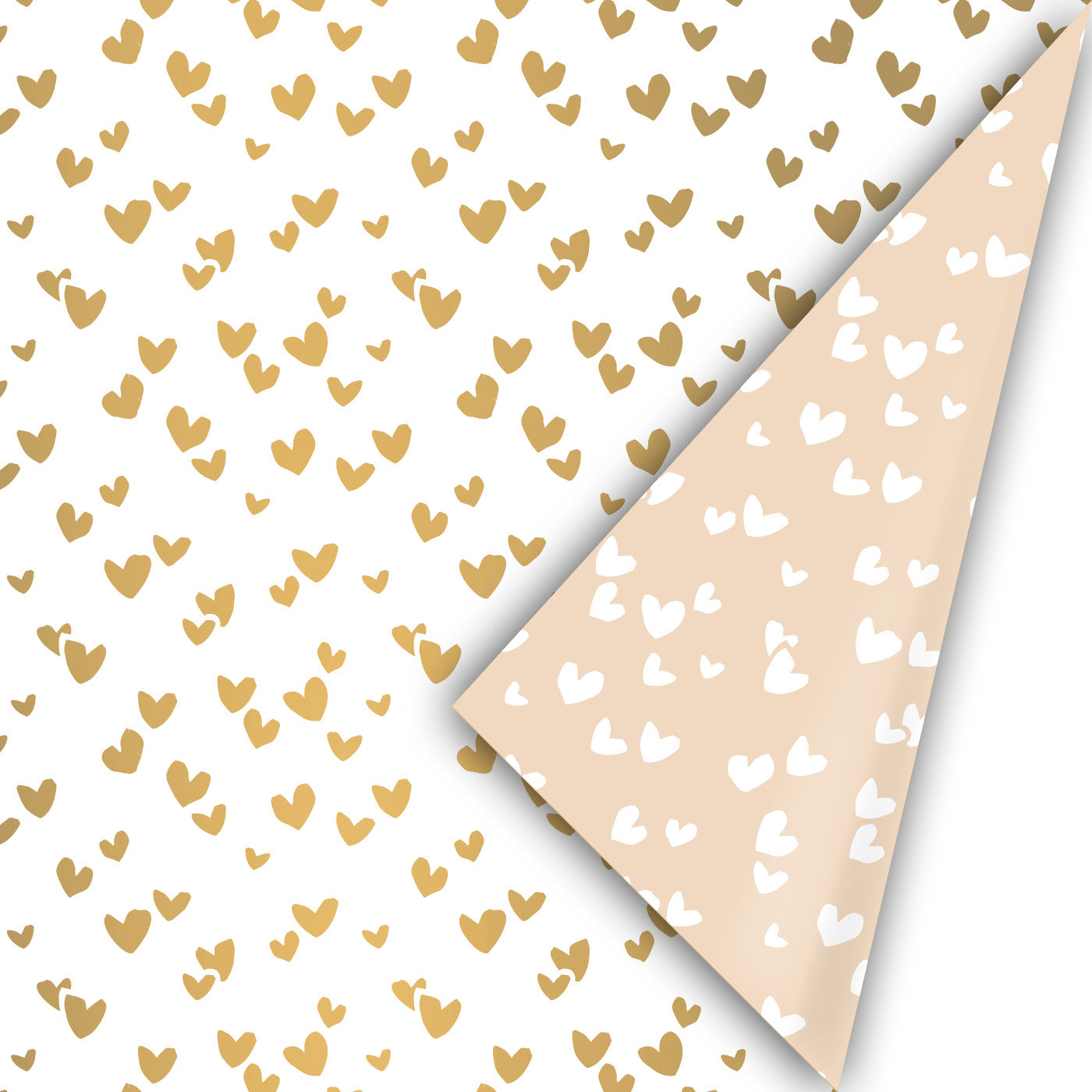 Dubbelzijdig cadeaupapier met hartjes in goud en zandkleur Liefs en Lintjes