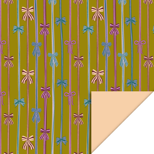 Cadeaupapier Strikjes Olijf 70 cm x 3 m – stijlvol cadeaupapier met kleurrijke strikken | Liefs en Lintjes