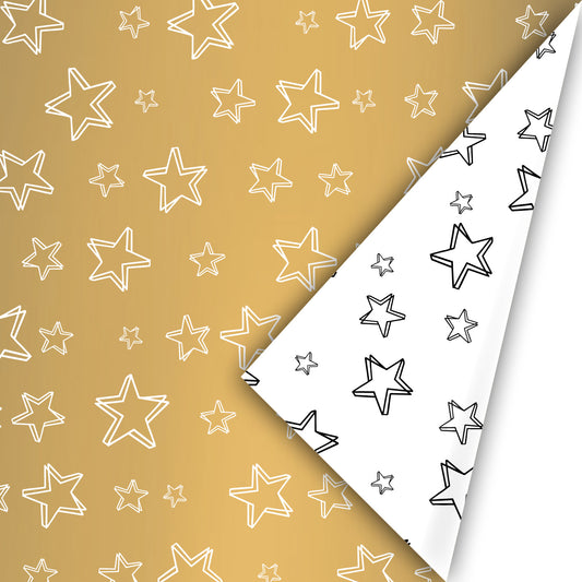 Dubbelzijdig cadeaupapier met sterrenprint in warm goud en wit Liefs en Lintjes