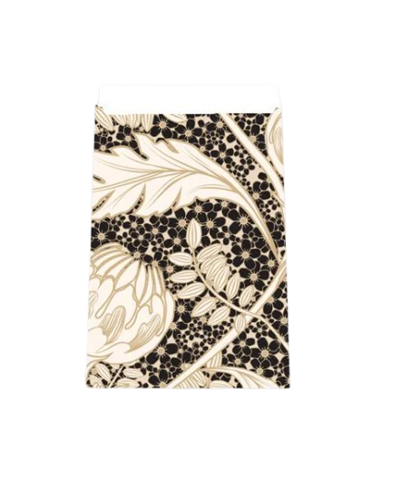 Cadeauzakje L met botanisch patroon in zwart en beige – Liefs en Lintjes