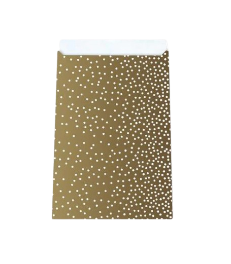 Cadeauzakje maat L (17x25 cm) met gouden stippen op witte achtergrond – Liefs en Lintjes