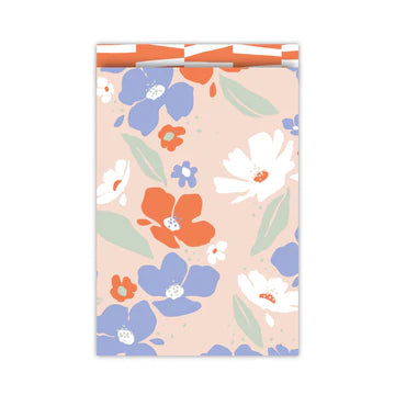 Cadeauzakje met vrolijk bloemenpatroon in warme tinten. Maat L (17x25 cm), set van 5. Perfect voor lente en verjaardagen!