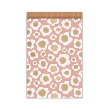 Cadeauzakje L met retro bloemen op oudroze achtergrond – Liefs en Lintjes
