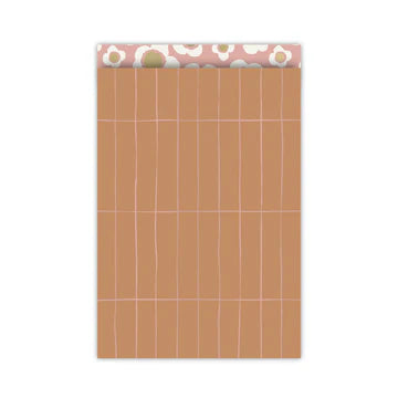 Cadeauzakje L met naturel raster en retro bloemen binnenzijde – Liefs en Lintjes