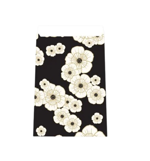 Cadeauzakje maat M (12x19 cm) met Bold Blossoms patroon in zwart en offwhite bloemen – Liefs en Lintjes