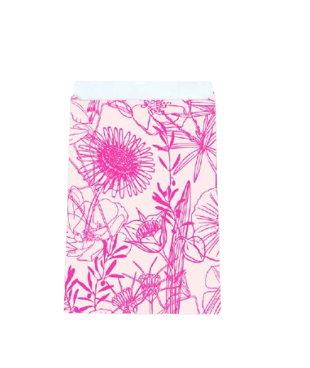 Cadeauzakje maat M (12x19 cm) met felroze botanisch lijnpatroon op witte achtergrond – Liefs en Lintjes