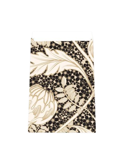 Cadeauzakje maat M (12x19 cm) met Elegant Botanics print in zwart met beige botanische illustraties – Liefs en Lintjes