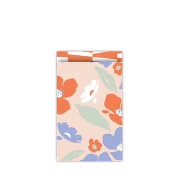 Cadeauzakje maat M (12x19 cm) met Fresh Flowers patroon in oranje, lila, blauw en zandkleur – Liefs en Lintjes